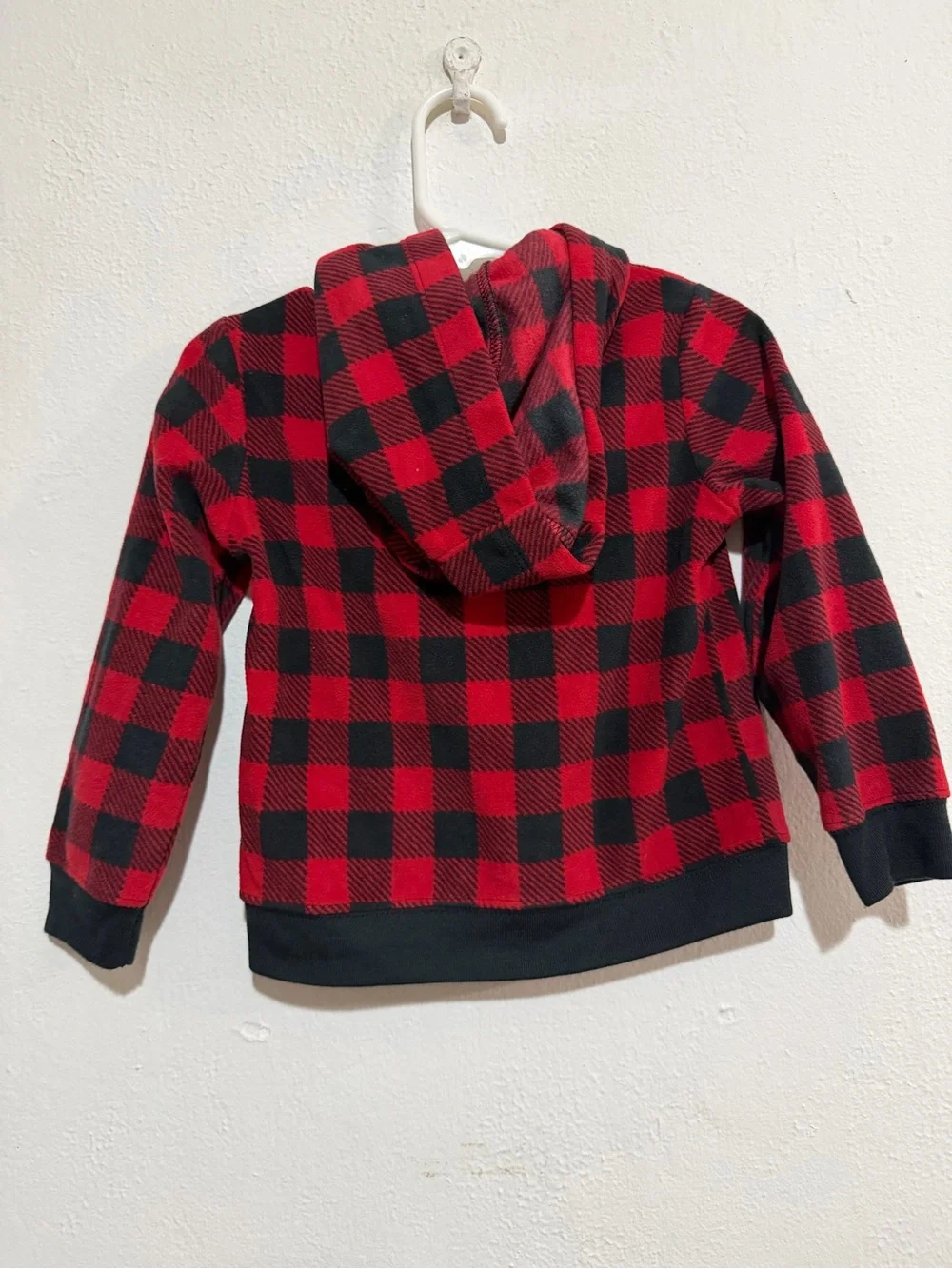 Red & Black Teddy Bear Plaid Hooded Zip-Up fleece
